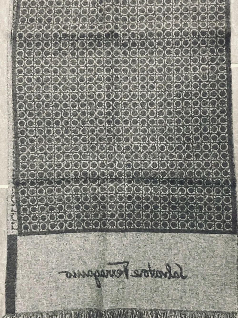 Salvatore Ferragamo Monogram Logo Scarf in Gray and Black
